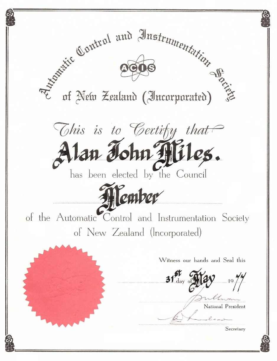ACIS Membership certificate